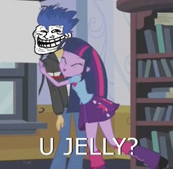 Size: 489x480 | Tagged: safe, edit, edited screencap, screencap, flash sentry, twilight sparkle, equestria girls, equestria girls (movie), brad, cropped, female, flashlight, hug, male, shipping, straight, trollface