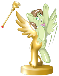 Size: 1460x1866 | Tagged: safe, artist:lucky-jacky, derpibooru import, gilda, oc, oc only, oc:saga, griffon, pegasus, pony, cane, crying, golden, inanimate tf, objectification, petrification, scepter, simple background, statue, transformation, transparent background