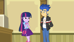 Size: 1023x575 | Tagged: safe, flash sentry, twilight sparkle, equestria girls, equestria girls (movie), bedroom eyes, exploitable meme, female, flashlight, lip bite, male, shipping, straight, waifu thief