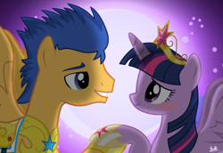 Size: 2900x2000 | Tagged: safe, artist:benkomilk, flash sentry, twilight sparkle, twilight sparkle (alicorn), equestria girls, blushing, brad, crown, female, flashlight, love, male, night, shipping, straight