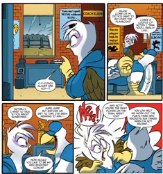 Size: 1312x1398 | Tagged: safe, artist:jay fosgitt, derpibooru import, idw, coach klaus, gilda, griffon, spoiler:comic, spoiler:comicff24, pun