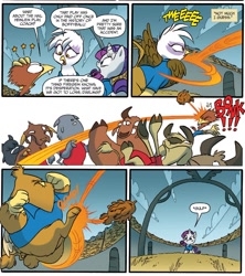 Size: 1312x1479 | Tagged: safe, artist:jay fosgitt, derpibooru import, idw, firegem, gilda, greta, rarity, griffon, pony, unicorn, yak, spoiler:comic, spoiler:comicff24, boffyball, boffypuff, darling, female, male, mare