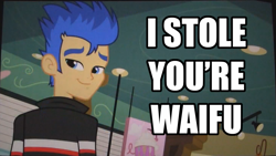 Size: 1455x818 | Tagged: safe, edit, edited screencap, screencap, flash sentry, troll, equestria girls, equestria girls (movie), equestria girls drama, exploitable meme, grammar error, image macro, solo, waifu thief