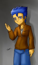 Size: 826x1400 | Tagged: safe, artist:gabbstuff, flash sentry, equestria girls, blue hair, clothes, male, solo