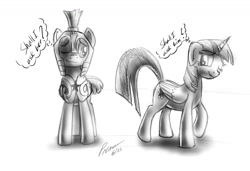 Size: 1349x923 | Tagged: safe, artist:premann, flash sentry, twilight sparkle, female, flashlight, grayscale, male, monochrome, shipping, simple background, straight, thought bubble