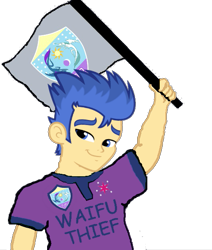 Size: 531x627 | Tagged: safe, flash sentry, equestria girls, 4chan cup, brad, bradface, exploitable meme, flag, flashface, forced meme, meme, solo, waifu thief