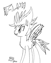 Size: 648x792 | Tagged: safe, artist:ikuntyphoon, flash sentry, pegasus, pony, monochrome, sketch, solo