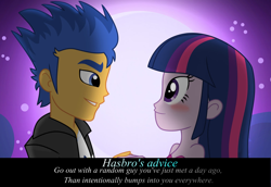 Size: 1024x706 | Tagged: safe, flash sentry, twilight sparkle, equestria girls, bad advice, female, flashlight, male, misspell, shipping, straight