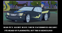 Size: 1024x553 | Tagged: safe, artist:daimondstar07, flash sentry, equestria girls, car, flash sentry's car, misspell, pun