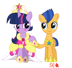 Size: 920x868 | Tagged: safe, artist:supererikastar, flash sentry, twilight sparkle, twilight sparkle (alicorn), alicorn, pony, blushing, clothes, dress, female, flashlight, male, mare, shipping, straight