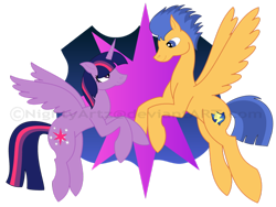 Size: 800x603 | Tagged: safe, artist:nightyartz, flash sentry, twilight sparkle, twilight sparkle (alicorn), alicorn, pony, cutie mark, female, flashlight, mare, shipping