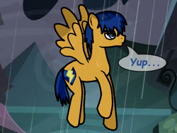 Size: 500x375 | Tagged: safe, artist:flashsentrysartwork, flash sentry, ask, ask flash sentry, backwards cutie mark, rain, solo, tumblr