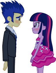 Size: 656x848 | Tagged: safe, artist:cencerberon, flash sentry, twilight sparkle, equestria girls, bare shoulders, blushing, clothes, dress, fall formal outfits, female, flashlight, looking at each other, male, shipping, show accurate, simple background, sleeveless, smiling, straight, strapless, suit, svg, transparent background, twilight ball dress, vector