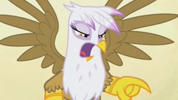 Size: 1280x720 | Tagged: safe, derpibooru import, screencap, gilda, griffon, griffon the brush off, angry, faic, pointing, solo