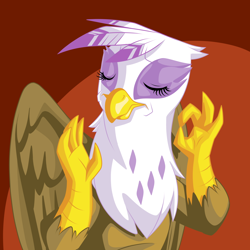 Size: 1600x1600 | Tagged: safe, artist:mysticalpha, derpibooru import, gilda, griffon, commission, eyes closed, frown, meme, pacha, solo, when x just right