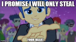 Size: 480x270 | Tagged: safe, flash sentry, nolan north, equestria girls, background human, brad, caption, exploitable meme, flirting, image macro, waifu thief