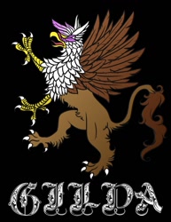 Size: 989x1280 | Tagged: safe, artist:draikinator, derpibooru import, gilda, griffon, banner, eared griffon, heraldry, majestic, rampant, solo