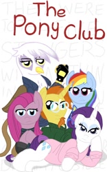 Size: 800x1280 | Tagged: safe, artist:mlparistisccsketch, derpibooru import, gilda, pinkie pie, rainbow dash, rarity, sunburst, earth pony, griffon, pegasus, pony, unicorn, movie poster, parody, pinkamena diane pie, the breakfast club