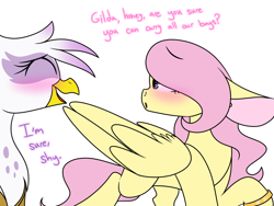 Size: 1280x960 | Tagged: safe, artist:korgikardigan, derpibooru import, fluttershy, gilda, griffon, pegasus, pony, female, gildashy, impossibly large ears, lesbian, mare, ring, shipping, wedding ring