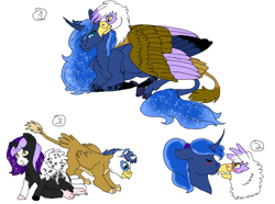 Size: 3229x2400 | Tagged: safe, artist:the-fidget, derpibooru import, gilda, princess luna, oc, alicorn, griffon, hybrid, pony, doodles, female, giluna, interspecies offspring, lesbian, magical lesbian spawn, mare, offspring, parent:gilda, parent:princess luna, parents:giluna, shipping