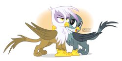 Size: 1100x550 | Tagged: safe, artist:dm29, derpibooru import, gabby, gilda, griffon, the fault in our cutie marks, annoyed, duo, simple background, transparent background