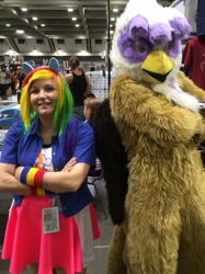 Size: 718x960 | Tagged: safe, artist:rainbow-pastel, derpibooru import, gilda, rainbow dash, griffon, human, clothes, cosplay, costume, equestria girls outfit, fursuit, irl, irl human, photo, pony ears