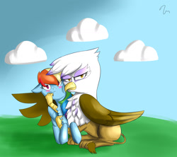 Size: 1800x1600 | Tagged: safe, artist:passigcamel, derpibooru import, gilda, rainbow dash, griffon, pegasus, pony