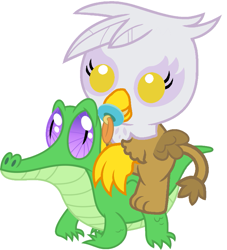 Size: 811x892 | Tagged: safe, artist:red4567, derpibooru import, gilda, gummy, griffon, baby, chick, chickub, cub, cute, gildadorable, griffons riding gators, pacifier, riding, simple background, weapons-grade cute, white background, younger