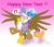 Size: 2900x2500 | Tagged: safe, artist:geraritydevillefort, derpibooru import, gilda, scootaloo, trixie, bird, chicken, griffon, cheering, confused, exclamation point, eyes closed, gradient background, happy new year, happy new year 2017, hen, interrobang, open mouth, pink background, ponies riding griffons, question mark, raised hoof, riding, scootachicken, simple background, species swap, spread wings, surprised, trio