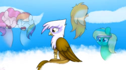 Size: 401x225 | Tagged: safe, artist:silverstar226, derpibooru import, gilda, pinkie pie, rainbow dash, oc, oc:summer breeze, earth pony, griffon, pegasus, pony