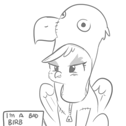 Size: 1080x1080 | Tagged: safe, artist:tjpones, derpibooru import, gilda, griffon, birb, blushing, clothes, costume, cute, gildadorable, monochrome, pet shaming, shaming, sign, sketch, solo, tjpones is trying to murder us