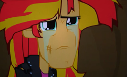 Size: 605x366 | Tagged: safe, edit, edited screencap, screencap, sunset shimmer, equestria girls, equestria girls (movie), chin, content-aware scale, crying, liquid rescale, manface, solo, sunsad shimmer