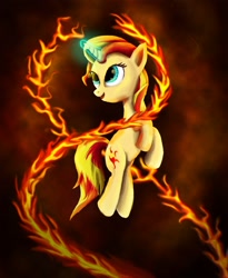 Size: 1230x1500 | Tagged: safe, artist:fox-moonglow, sunset shimmer, pony, fiery shimmer, fire, magic, pyromancy, solo