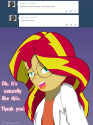 Size: 1280x1714 | Tagged: safe, artist:stepany1234, sunset shimmer, equestria girls, ask human sunset shimmer, glasses, solo, tumblr