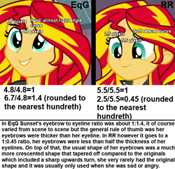 Size: 623x600 | Tagged: safe, sunset shimmer, equestria girls, rainbow rocks, angle, chart, comparison, comparison chart, eyebrows, math, overanalyzing, they did the math