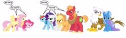 Size: 2684x832 | Tagged: safe, artist:samueljcollins1990, derpibooru import, applejack, big macintosh, fluttershy, gilda, pinkie pie, rainbow dash, rarity, trixie, earth pony, griffon, pegasus, pony, unicorn, angry, argument