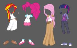 Size: 4104x2592 | Tagged: safe, artist:thecheeseburger, fluttershy, pinkie pie, sunset shimmer, twilight sparkle, twilight sparkle (alicorn), equestria girls, alternate costumes, alternate hairstyle, clothes, sandals