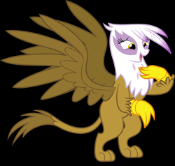 Size: 5000x4761 | Tagged: safe, artist:dashiesparkle, derpibooru import, edit, gilda, griffon, the lost treasure of griffonstone, absurd resolution, bipedal, black background, cursed image, female, lidded eyes, muzzle, open mouth, pony-muzzled griffon, rearing, simple background, smiling, solo, spread wings, vector, wat, wings