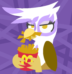 Size: 439x447 | Tagged: safe, artist:threetwotwo32232, derpibooru import, gilda, griffon, eating, food, french fries, lineless, mcdonald's, solo