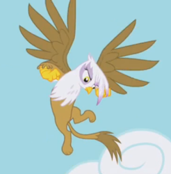 Size: 390x396 | Tagged: safe, derpibooru import, screencap, gilda, griffon, griffon the brush off, cloud, cropped, female, fist, flying, majestic, pose, solo, spread wings, wings