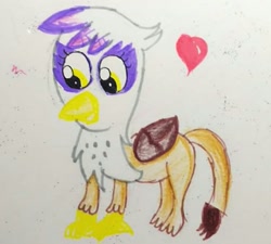 Size: 713x641 | Tagged: safe, artist:sumi-mlp25, derpibooru import, gilda, griffon, heart, simple background, solo, traditional art