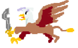 Size: 752x470 | Tagged: safe, artist:horsesplease, derpibooru import, gilda, griffon, 1000 hours in ms paint, background gilda, flying, khopesh, simple background, solo, sword, weapon, white background