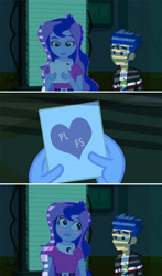 Size: 1080x1839 | Tagged: safe, flash sentry, princess luna, vice principal luna, equestria girls, equestria girls (movie), blush sticker, blushing, exploitable meme, female, flash's paper, implied teacher-student romance, luna's office, male, meme, picture, straight, this will end in jail time, waifu thief