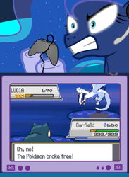 Size: 563x769 | Tagged: safe, princess luna, alicorn, pony, exploitable meme, gamer luna, gamer meme, lugia, meme, obligatory pony, pokémon, snorlax, test, tv meme