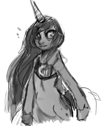 Size: 1346x1622 | Tagged: artist needed, safe, princess luna, alicorn, pony, semi-anthro, monochrome, solo