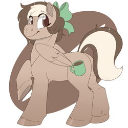 Size: 2000x2000 | Tagged: safe, artist:onecoolmule, oc, oc:mocha, oc:spectrum heat, pegasus, bow, cute, female, folded wings, frog (hoof), looking back, mare, raised hoof, raised leg, raised tail, short mane, simple background, tail, two toned mane, underhoof, visible cutie mark, wings