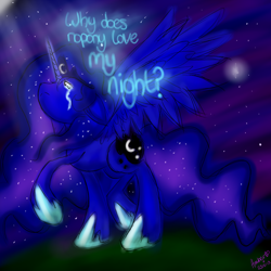 Size: 1200x1200 | Tagged: safe, artist:amberony, princess luna, alicorn, pony, female, horn, mare, sad, solo