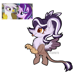 Size: 2395x2353 | Tagged: safe, artist:squeakshimi, derpibooru import, gilda, starlight glimmer, oc, griffon, hippogriff, pony, unicorn, female, high res, interspecies offspring, magical lesbian spawn, offspring, parent:gilda, parent:starlight glimmer, parents:gimmer, simple background, tongue out, transparent background