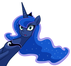 Size: 652x600 | Tagged: safe, artist:demomoon, princess luna, alicorn, pony, dutch angle, female, looking at you, mare, open mouth, reaction, simple background, solo, surprised, transparent background, wingless