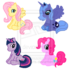 Size: 400x400 | Tagged: safe, artist:mochifairy, fluttershy, pinkie pie, princess luna, twilight sparkle, alicorn, earth pony, pegasus, pony, 1000 hours in ms paint, ms paint